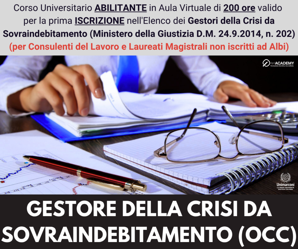 Corso Universitario Abilitante - GESTORE DELLA CRISI DA SOVRAINDEBITAMENTO - 200 ore - Ed. Settembre 2026