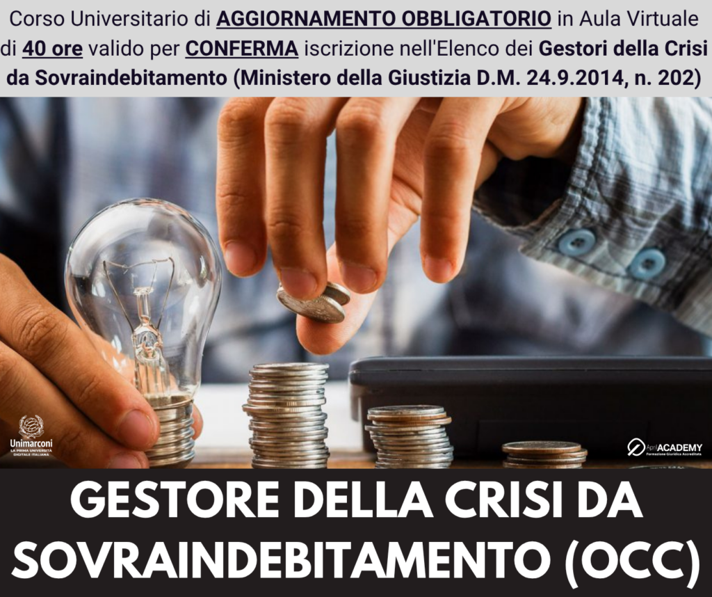 Corso Universitario di Aggiornamento Obbligatorio - GESTORE DELLA CRISI DA SOVRAINDEBITAMENTO - Ed. Settembre 2026