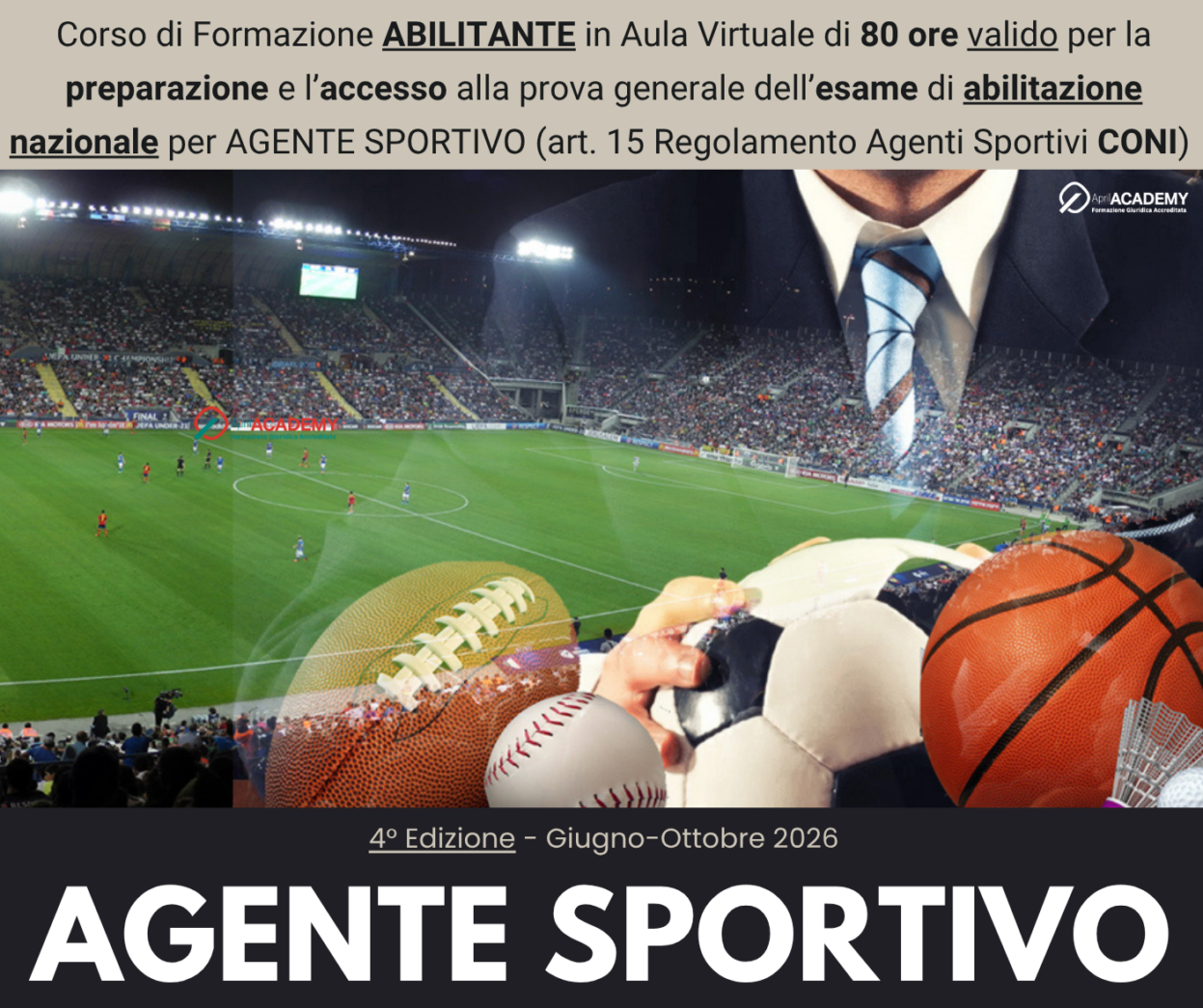 Corso Abilitante di preparazione all'esame nazionale CONI per AGENTE SPORTIVO - 4° Edizione Giugno 2026