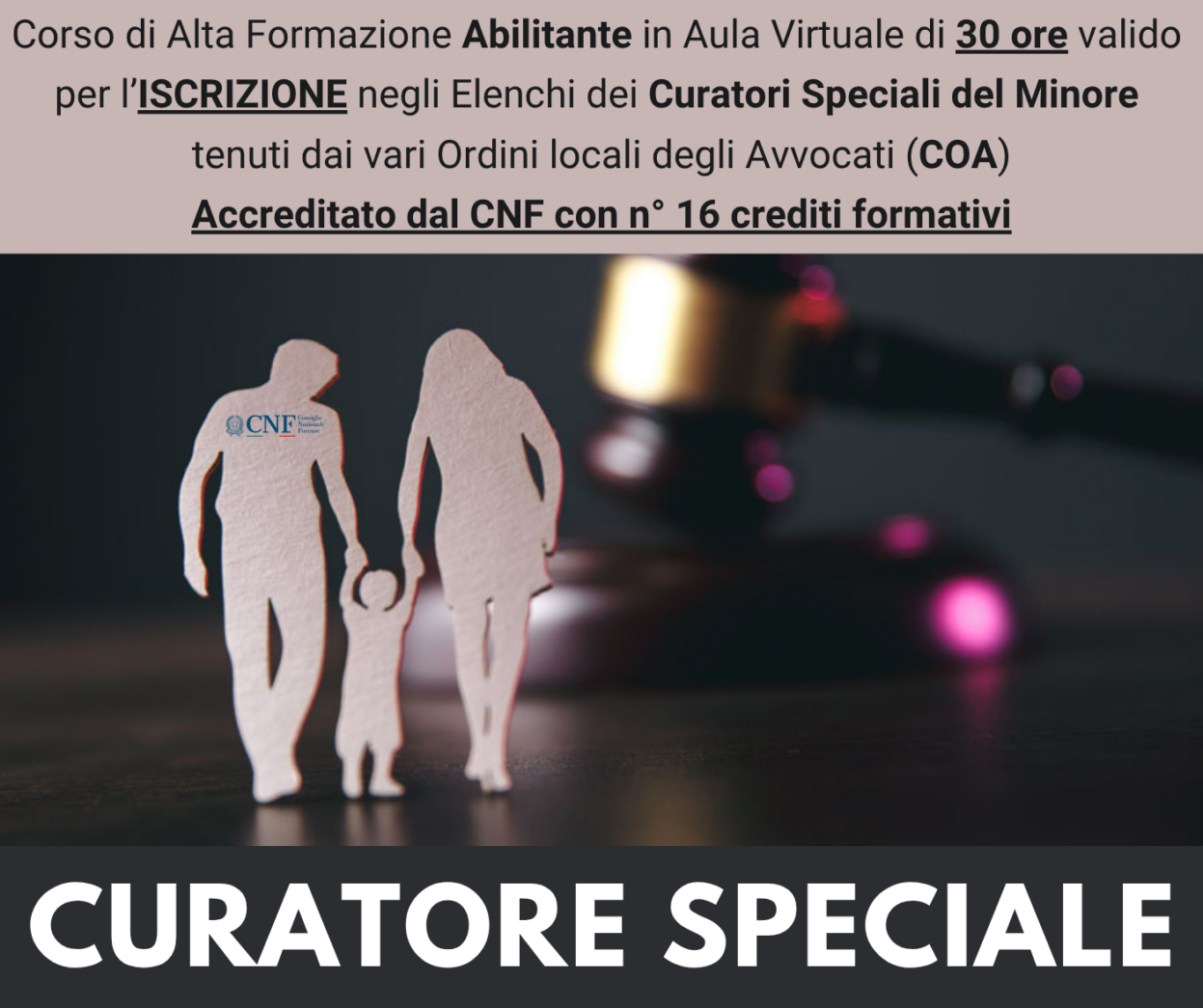 Corso di Alta Formazione Abilitante - CURATORE SPECIALE DEL MINORE - Ed. Maggio 2026